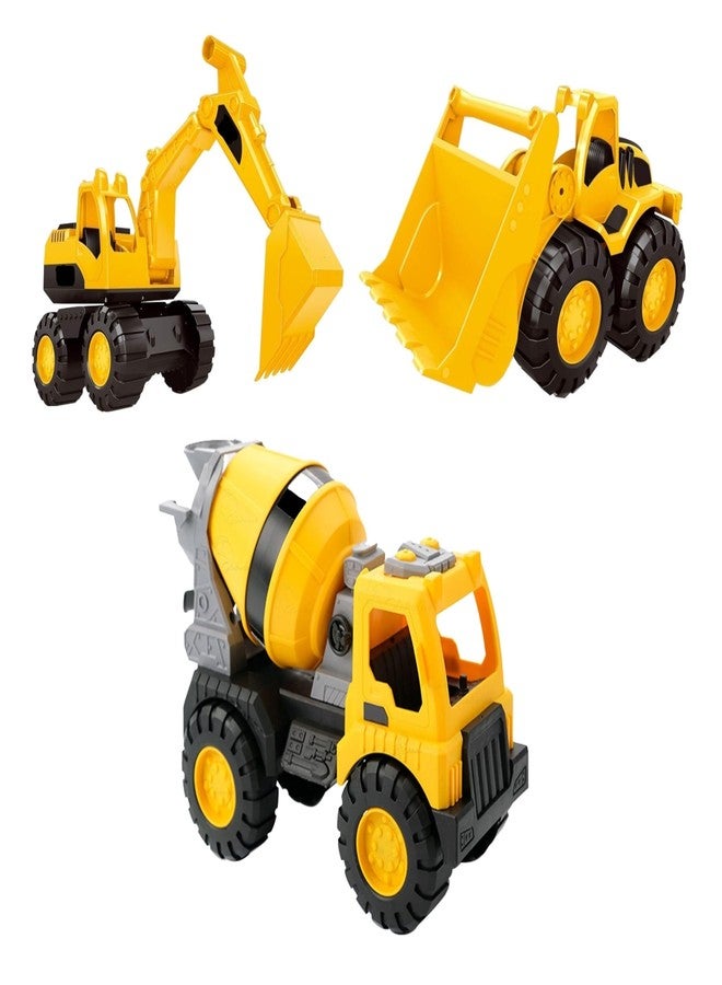 Globular Excavator Bulldozer Cement Mixture Vehicle Construction Engineering Truck Toy for Kids, Unbreakable Push and Go Truck for Kids Pull Back Pack of 3 - Image 1